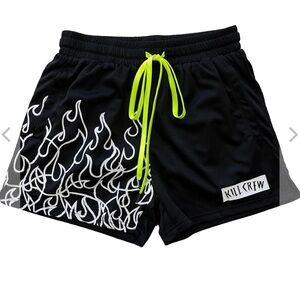 MUAY THAI FLAME SHORTS (MID THIGH CUT) - BLACK / WHITE